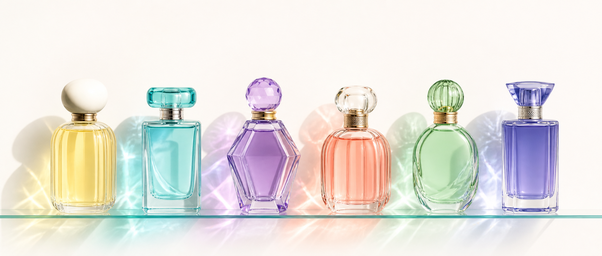 Vestiaire exemple de quatre flacons colorés sans marque